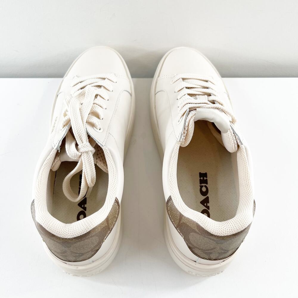 Coach Clip Low Top Leather Sneakers Chalk White Khaki Brown Tan 8 - Picture 5 of 8